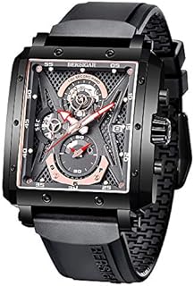 Stilvolle Armbanduhr für Herren BERSIGAR Herrenuhren Rechteckige Uhr Silikon Armbanduhren Saphirglas Quarzwerk wasserdichte Analoge Business