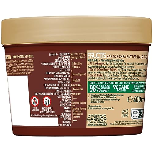 Garnier Kakao Butter 3in1 Haarmaske für trockenes und lockiges Haar, Leave In für intensive Pflege und Definition, Vegane Formel mit natürlichen Inhaltsstoffen, Fructis Hair Food, 1 x 400 ml – Bild 3
