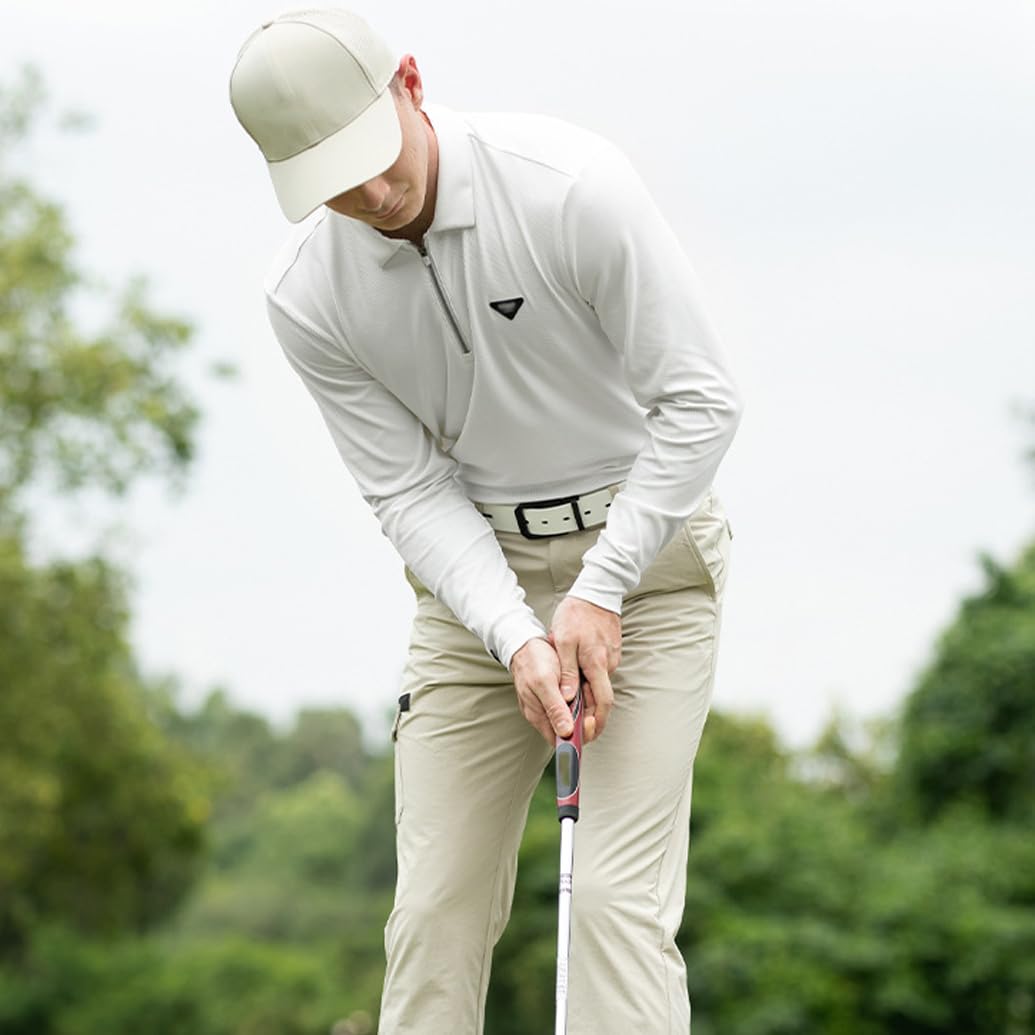 Polo Elástico De Manga Larga con Cremallera para Hombre Camiseta Informal De Golf A La Moda