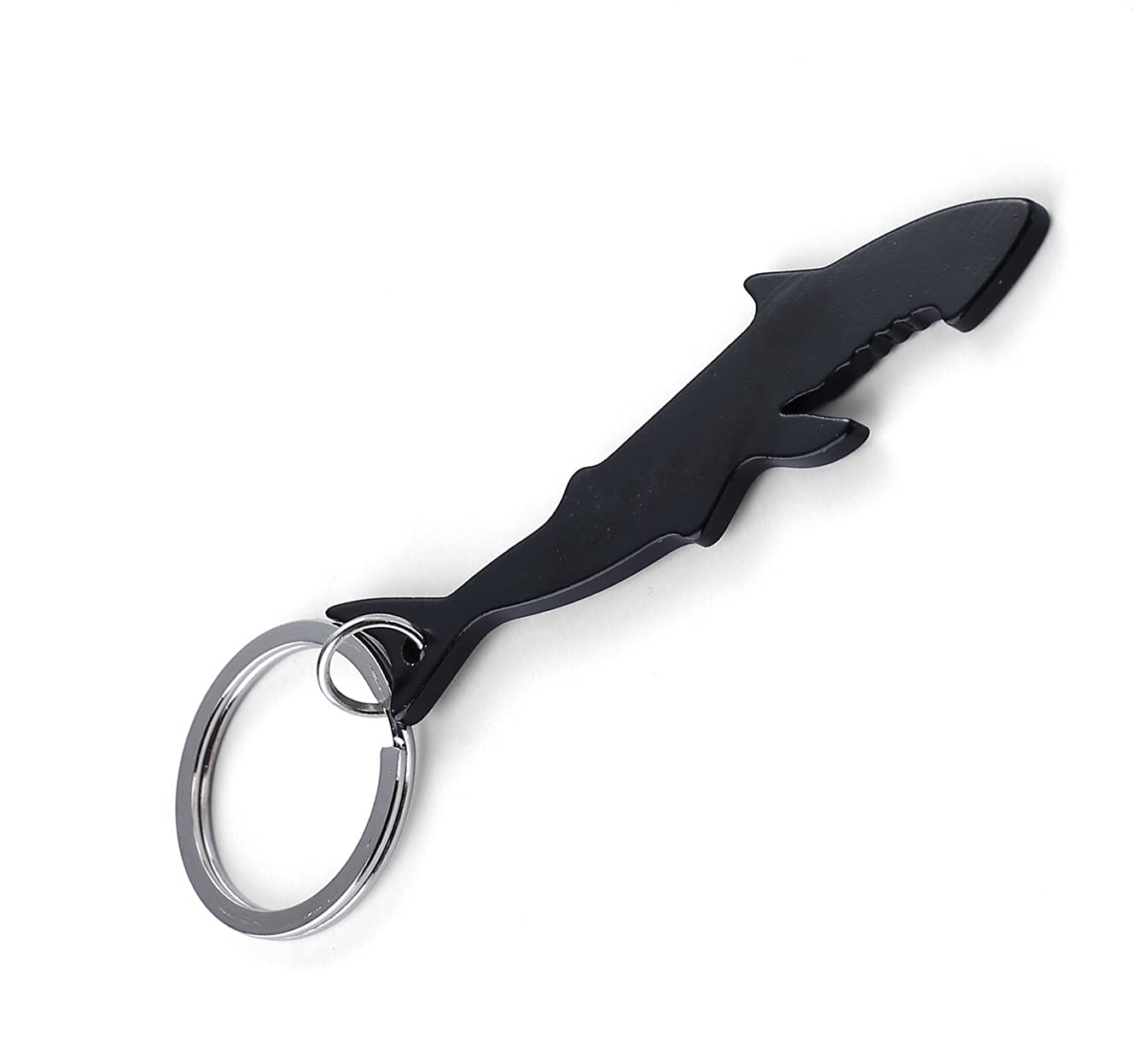 Komonee Men's Black Shark Bottle Opener Key Chain Metal Sea Life Key Ring Novelty Animal Keychain Keyring