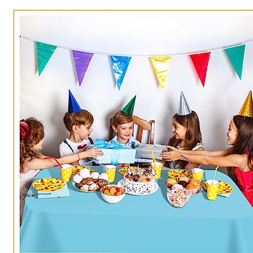 Image of tujol Light Blue 6 Pack Plastic Table Cloth 54 inch x 108 inch, Disposable Tablecloths Rectangle Table Cover, Plastic Tablecloths for Parties