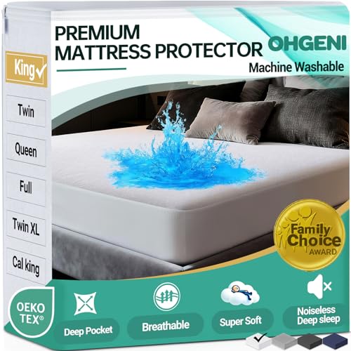 OhGeni Waterproof Mattress Protector, King Size Fitted Sheet with Deep Pocket, 6''-18'' Washable...
