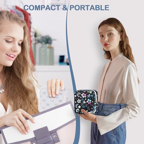 Image of Likesing Period Bag Pouch, Leather Sanitary Napkin Storage Bag for Girls Womens, Portable Sanitary Napkin Period Pad Pouch Bag for Purse, Small Make Up Bags(Flower Butterflies)