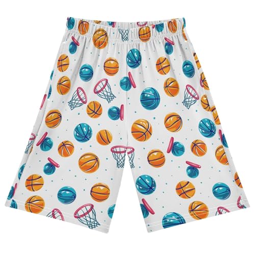 ALAZA Basketball Ball Polka Dot Pajama Shorts Elastic Waist Casual Sleep Shorts with Pockets Size 6-14