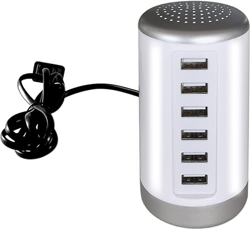 Estación de carga USB de escritorio, color blanco, estación de carga USB de 6 puertos de 30 W y 6 A, cargador USB de múltiples puertos para