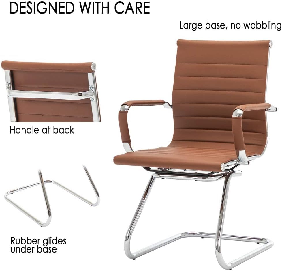 Image of HNY Leather Office Guest Chairs & Reception Chairs Set of 6, Modern Waiting Room Chairs with Arms, Desk Chair no Wheels with Sled Base for Waiting Room /Conference Room, Coffee