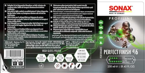 SONAX PROFILINE PerfectFinish (250 ml) Finishpolitur zum 1-stufigen Polieren von lokal...