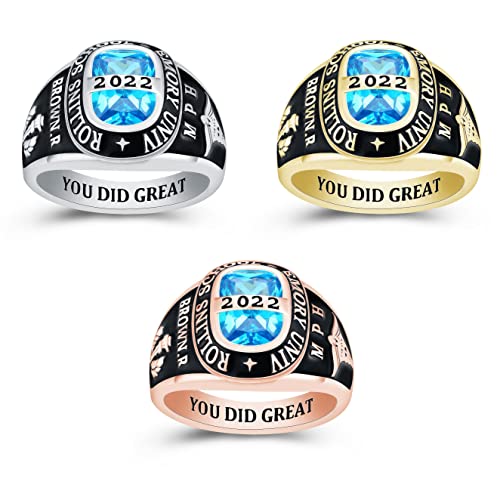 JNJ Customizable Class Ring for Men high school and college graduates, Sterling Silver, Birthstone Class Ring, Suqare stone, Modern Collection-Jour Nouveau Jewelry2