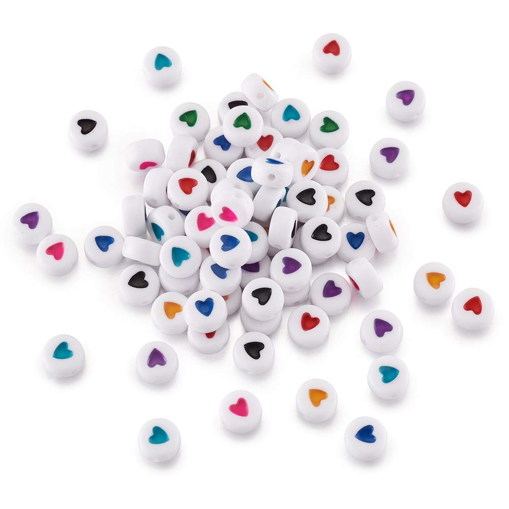 Cheriswelry 200pcs Acrylic Heart Alphabet Beads 7mm White Flat Round Pony Disc Loose Spacer Beads for Jewellery Bracelet Making Hole:1mm