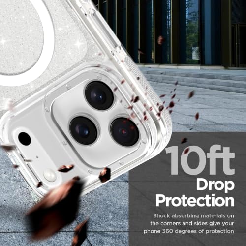 Image of Magnetic Case for iPhone 17 Pro [Compatible with Magsafe] [Bling Glitter Fluorescent Design] [1 Screen Protector] Slim Translucent Matte Case for iPhone 17 Pro 6.3 inch 2025, White