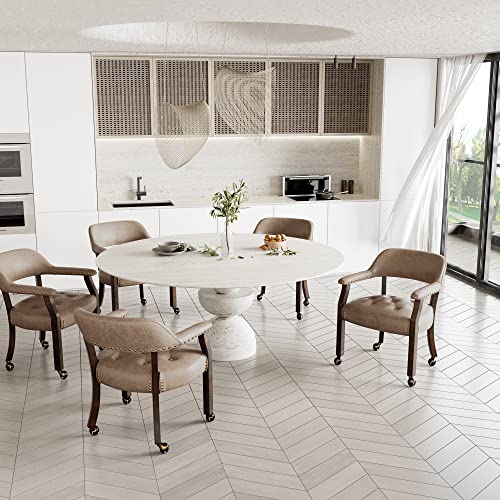 Moderion Solid Wood Boss Caption's Chairs,Dinning Chairs With Wheels And Arms,Office Desk Chairs, Classic Swivel Accent Chairs With Upholstered,Breathing Leather, 31.5¡±H For Living Room Light Brown #TOP3