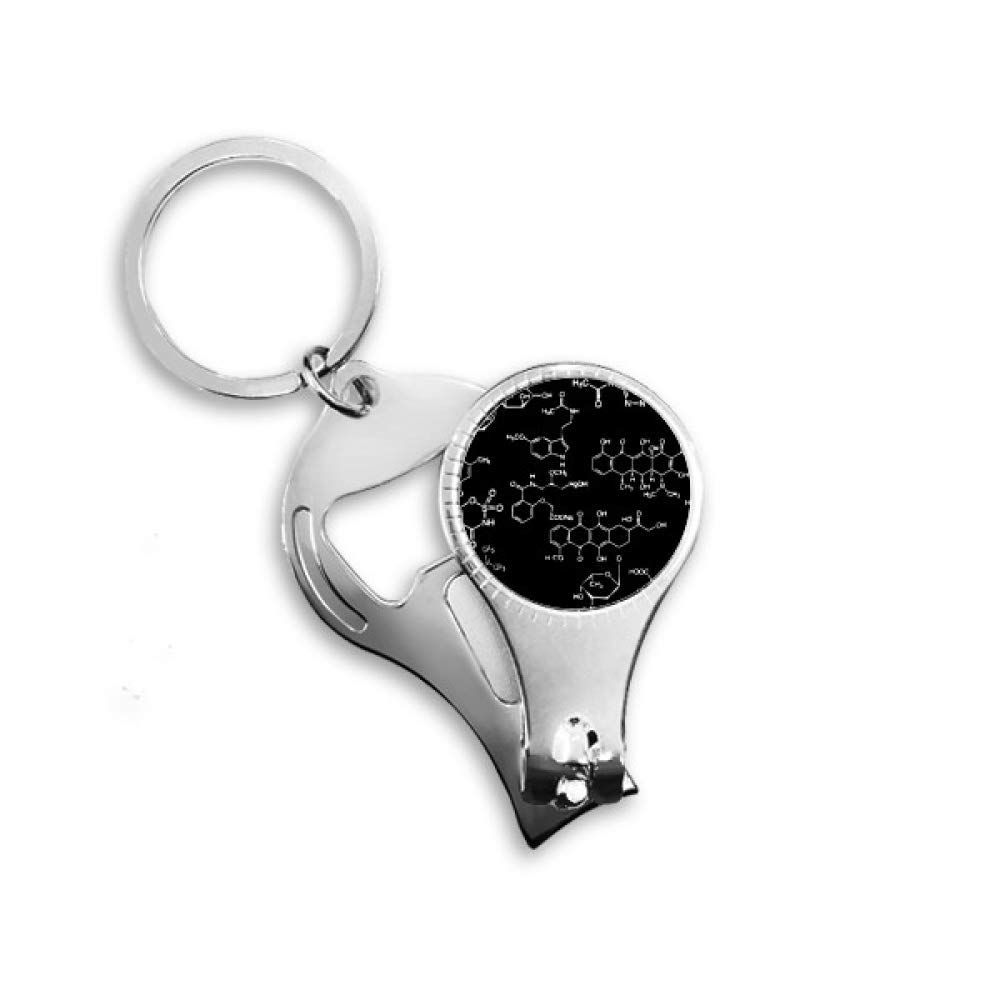 Black Chemical Molecular Structure Illustration Nail Nipper Ring Key Chain Bottle Opener Clipper