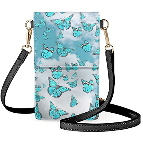 BYCHECAR Handy-Geldbörse, Crossbody mit Touchscreen-Fenster, Crossbody-Handy-Taschen für Frauen, Teenager, Mädchen, schmetterling, Einheitsgröße