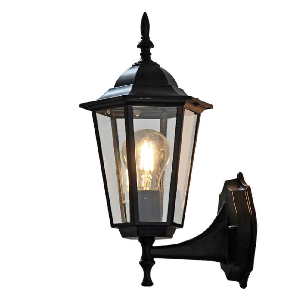 Outdoor Wall Lights Aluminum Outdoor Wall Light Glass Waterproof Exterior Lamp European Sconce Courtyard Corridor Lamps Durable Porch(Black)