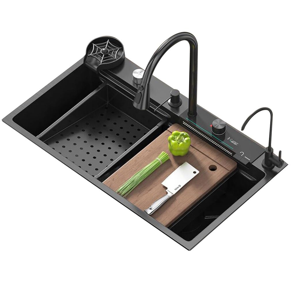 Singola ciotola sifone Lavello Con Tazza Rondella Rubinetto di Scarico Cestino di Scarico Grandi Dimensioni Singola Ciotola Lavello In Acciaio Inox Cascata Digitale Fumo Cucina Incorporato