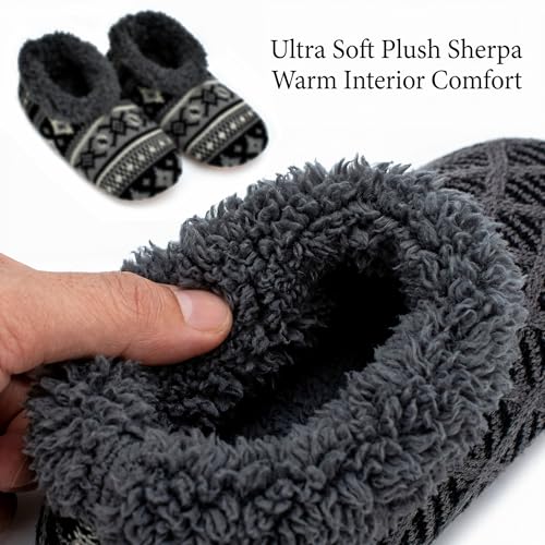 Image of cosyone1997 2-Pair Mens Slippers Sherpa Lined Fuzzy Slipper Socks Non Slip | Soft sole, gripper dots, flexible fit, machine washable, sizes 8-9 to 14-15