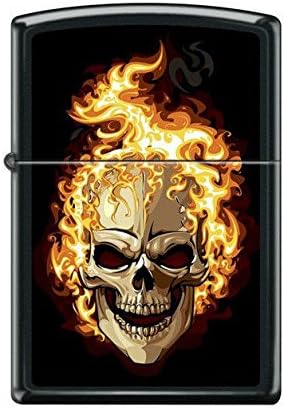 Zippo "Flaming Skull" Black Matte Finish Lighter, 6114