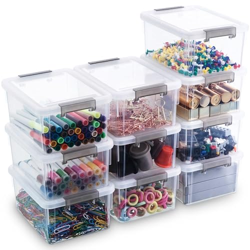 Citylife 1.3 QT 10 Pack Small Storage Bins Plastic Storage Container Stackable Box with Lids for...