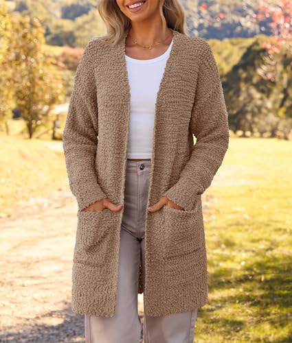 Image of MEROKEETY Women's Long Sleeve Soft Chunky Knit Sweater Open Front Cardigans Outwear Coat