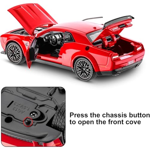Image of 1:24 Scale Dodge Challenger Toy Car Hellcat Collection Diecast Metal Toy Model Car for Kids Pull Back Openable Door Light Sound