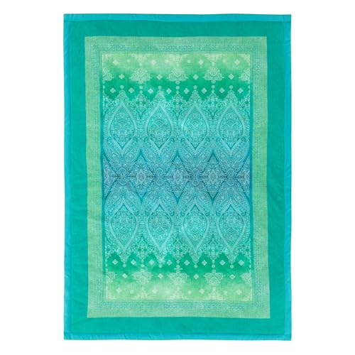 Bassetti Granfoulard Plaid Kerala V1 grün 135x190 cm, luxuriöse Wohndecke aus 100% mercerisierter Baumwolle, weiche leichte Kuscheldecke, dekorative...
