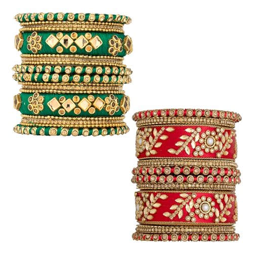 Image of Peora Silk Thread Kundan & Stone Studded Chuda Bangles Set Gift for Women