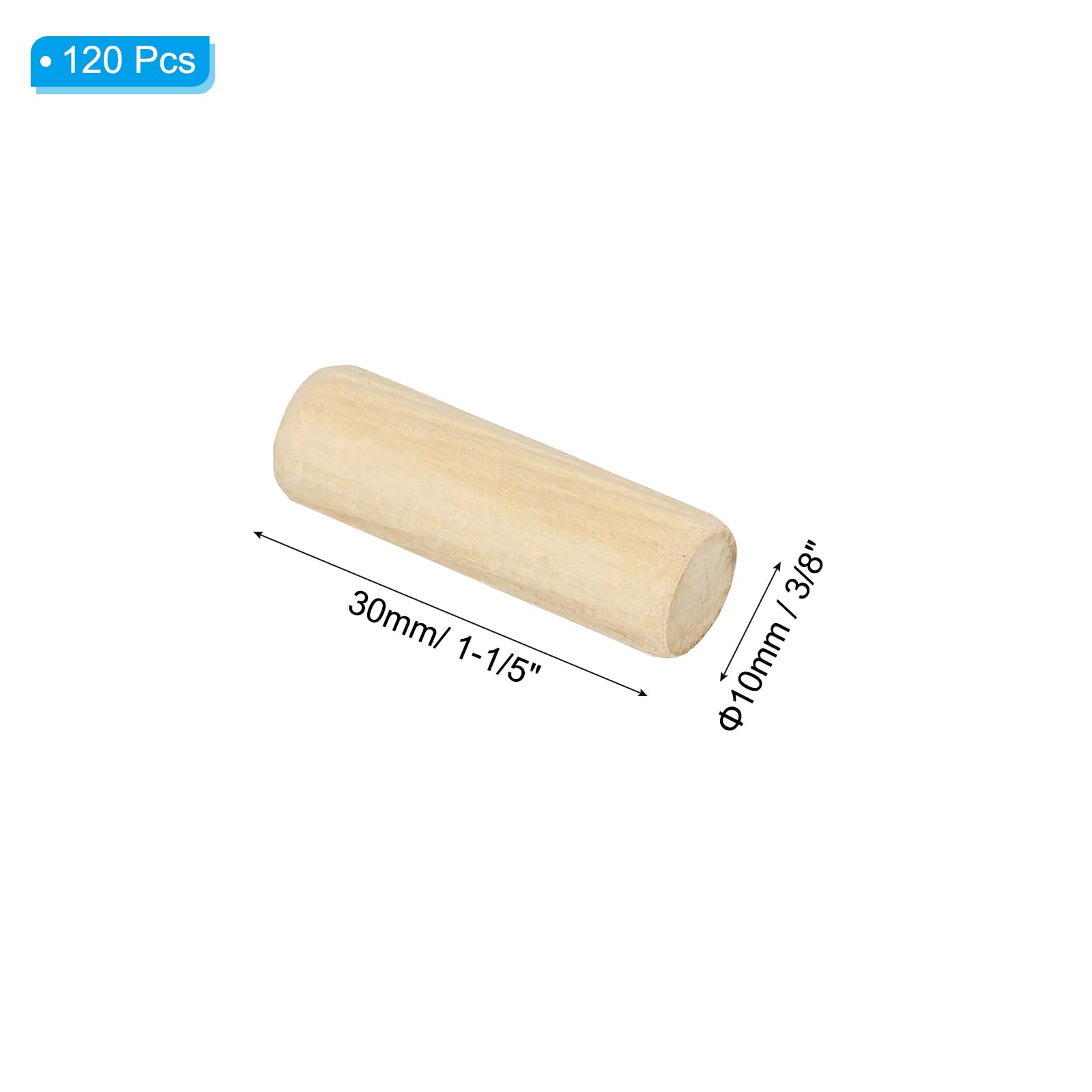 PATIKIL 3/8" x 1-1/5"(10 x 30mm) Wood Dowel Pins - Image 2