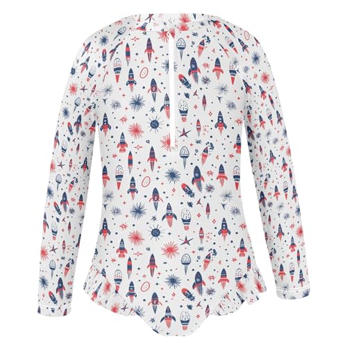 July 4th Independence Day Rocket Girls Long Sleeve Rashguard Swimsuit UV Protection One-Piece Swimwear B04045802