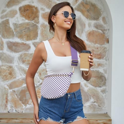Image of Woven Crossbody Bags For Women, Checkered PU Waist Pack Travel Sling Bag