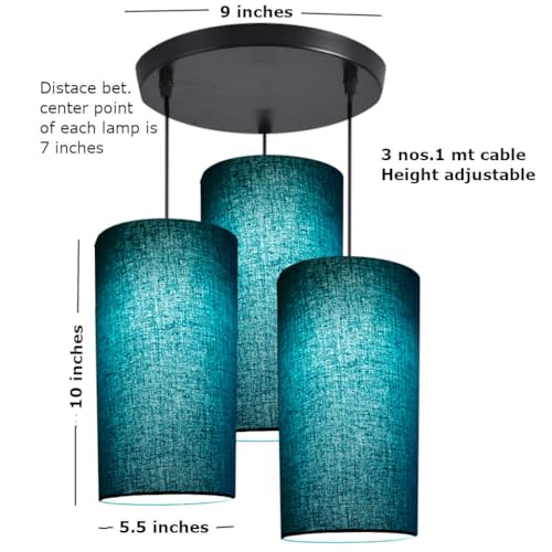 Image of 3 Set Hanging Cluster Light - Pendant Lamps in Cylindrical Shape for Living Rooms /Bed Rooms (Peacock Blue)