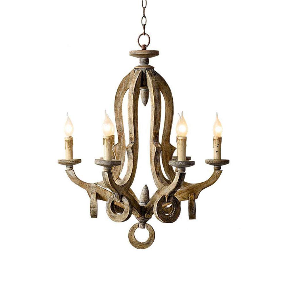 E14 Amerikaner Land Retro Kronleuchter,E14 Elegante Shabby Chic Holz Während Lighting Bauernhaus Deckenleuchten Für Wohnzimmer Schlafzimmer,Rustikalen Einstellbar Kerze Kronleuchte-Retro,Um altes weiß