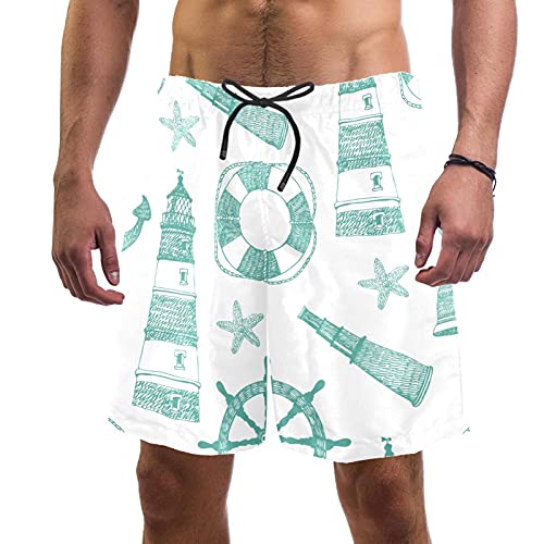 Short de bain pour homme XL bleu mer à motifs phares et ancres