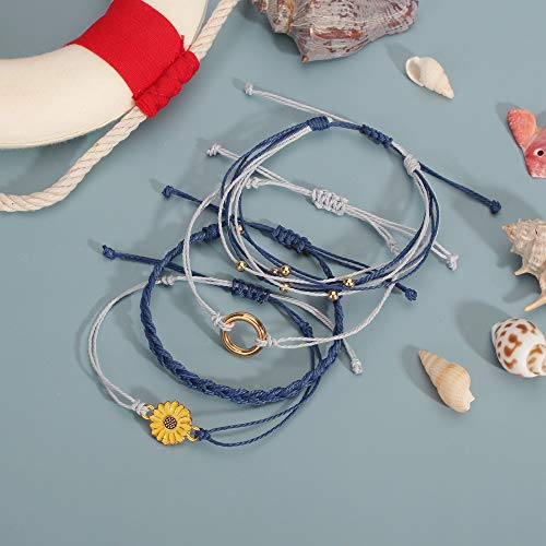 Image of Stackable Sunflower String Bracelets Cute Boho Braided Summer Beach Jewelry