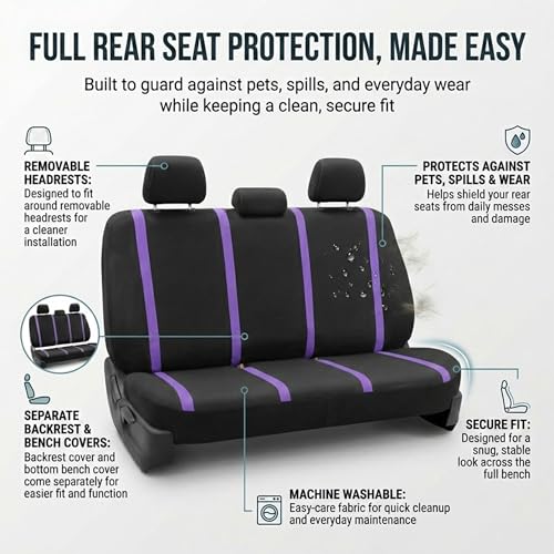 Image of FH Group Car Seat Covers Full Set Cloth - Universal Fit Automotive Seat Covers, Low Back Front Seat Covers, Solid Back Seat Cover, Washable Car Seat Cover for SUV, Sedan and Van Purple