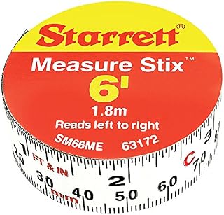 Starrett SM66ME Adhesive Tape Measure, 3/4" Width, 6' Length