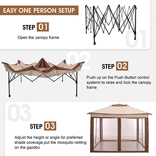 Phi Villa 11'X 11' Pop-Up Gazebo Shelter With Screen Wall Panels Instant Outdoortent With 121 Square Feet Of Shade,Beige #TOP2
