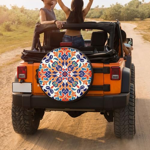 Image of Delerain Spare Tire Cover Mexican Talavera Tiles Style Wheel Covers Waterproof Dust-Proof UV Sun Universal Fit for Trailer RV SUV Truck and Many Vehicle (17 Inch for Diameter 31 inch-33 inch)