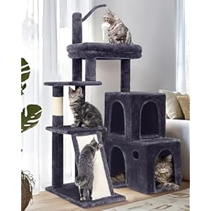 F50 Cat Tree Tower for Large Indoor Cats, 50-inch Heavy Duty Cat Tree for Big Cats, Cat Tree House with Extra-Large Padded Platform, Sisal Scratching Board, 2 Large Condos, Dark Grey