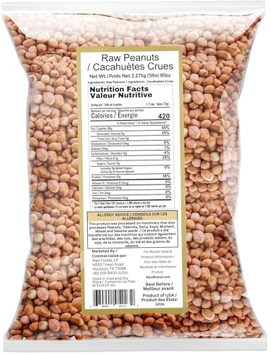 Rani Peanuts, Raw Whole With Skin (uncooked, unsalted) 80oz (5lbs) 2.27kg Bulk ~ All Natural | Vegan | Gluten Friendly | Fresh Product of USA ~ Spanish Grade Groundnut/Red-skin