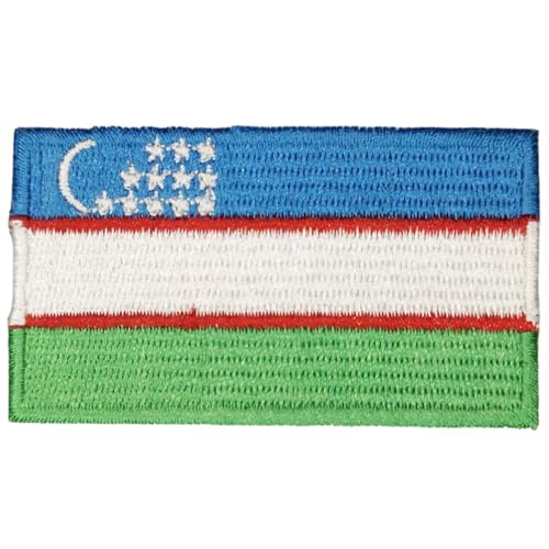 BeBuz All Country Flag Patches, Embroidered Iron-On/Sew On National Flags, World Country Badge Appliques Travel Souvenir Patch for Jacket, Backpack, Hat, DIY Craft (Uzbekistan Flag)