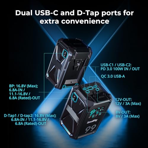 Image of SMALLRIG V Mount Battery, 99Wh / 6800mAh Dual D-TAP V Mount Battery, 100W Output 2H Full Charge, with USB-C, DC Ports, APP Control, 2.0 inch Touchscreen, for Camera, Camcorder, Monitor, Video Light