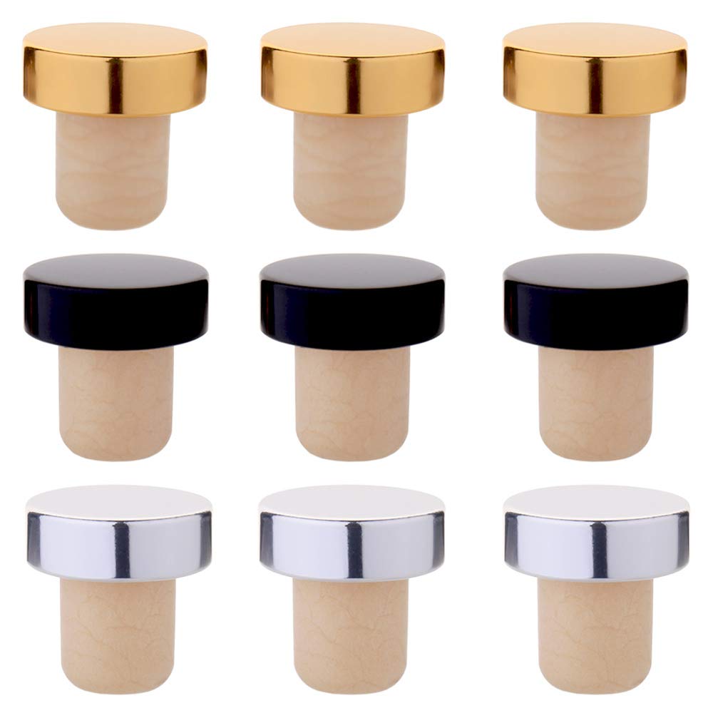Tastebar Wine Stoppers,9PCS Wine Corks,T-plug Cork,Reusable Red Wine Bottle Stopper,Sealing Plug Bottle Cap,Gold Silver and Black (3 of Each)