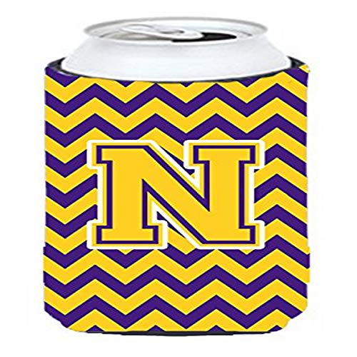 Caroline's Treasures CJ1041-NTBC Letter N Chevron Purple and Gold Tall Boy Hugger Can Cooler Sleeve Hugger Machine Washable Drink Sleeve Hugger Collapsible Insulator Beverage Insulated Holder