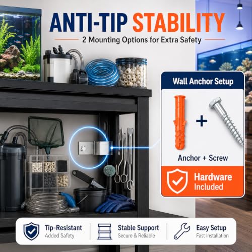 Image of Fish Tank Stand, Freestanding Aquarium Stand with Storage Shelves for Living Room and Office, Heavy Duty Metal Fish Tank Table Fits 20-29 Gallon Terrariums, Black, 3-Tier, 31.5 inchHx27.6 inchWx13.8 inchD