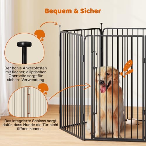 Yaheetech Welpenauslauf 6-teilig 100cm hoch, Welpenlaufstall mit integriertem Schloss, Geräuscharme Rohre, Bodenschoner, 8 mm Verstärkte Metalldrähte, Hundelaufstall für Wohnung & Garten