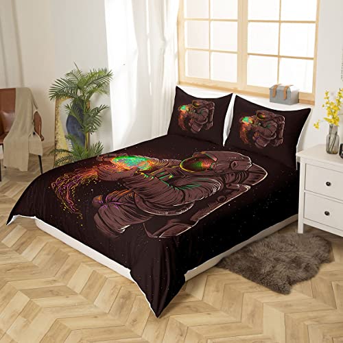 Space Galaxy Bedding Set Queen,Trippy Astronaut Comforter Cover For Boys Girls,Kids Fantasy Colorful Jellyfish Duvet Cover Set Spaceman Bedspread Cover Fashion Teens Bedroom Decor 3 Pcs Bed Collection #TOP1