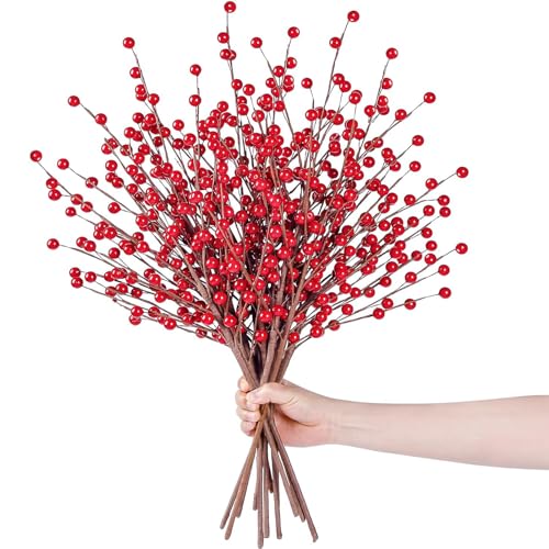 Weihnachtsdeko in Rot 14 JRUKM Künstliche Rote Beeren Hagebutten Zweige mit Roten Beeren...
