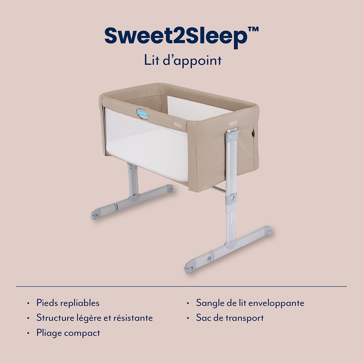 GRACO Sweet2Sleep™ Lit d'appoint co-Sommeil, de la Naissance à 6 Mois (Max. 9 kg), Oatmeal
