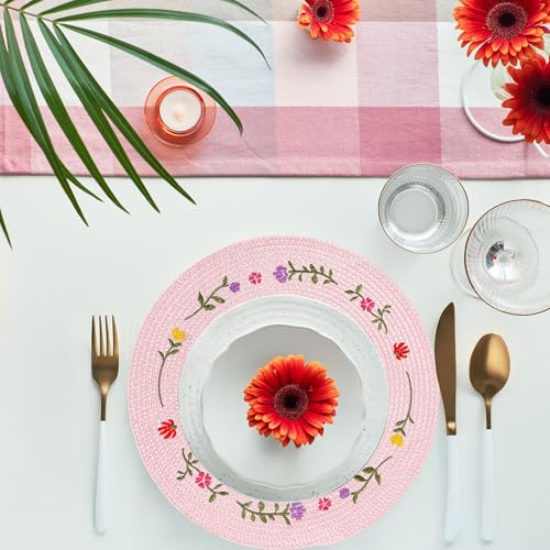 Sets de table ronds brodés fleurs roses pour protéger et sublimer votre table - 8