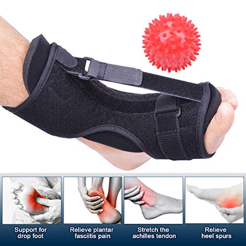 Plantar Fasciitis Night Splint Foot Drop Orthotic Brace, Adjustable Elastic Dorsal Night Splint For Plantar Fasciitis, Heel, Ankle, Arch Foot Pain, Achilles Tendonitis With Hard Spiky Massage Ball
